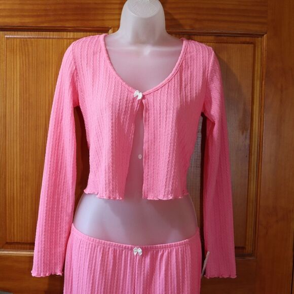 Wild Skye Pink Ribbed Knit  Flare Loungewear Matching Set Med NWT - Picture 3 of 14